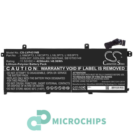 Аккумулятор для Lenovo ThinkPad P43s, ThinkPad T490 серии (L18C3P73) 4250mAh