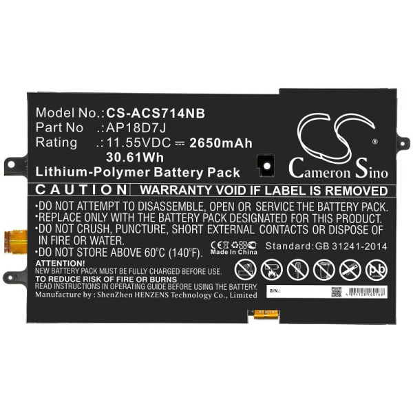 Аккумулятор для Acer SWIFT 7 SF714 серий (2019) (AP18D7J) 2650mAh
