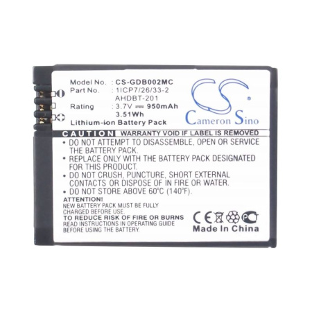 Аккумулятор для GoPro HD Hero 3, 3+ (AHDBT-201, AHDBT-301) 950mah