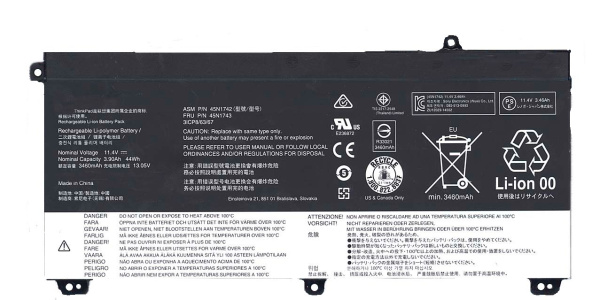 Аккумулятор (батарея) 45N1742 для ноутбука Lenovo ThinkPad T550, W550, 3860mAh, 11.4V (оригинал)