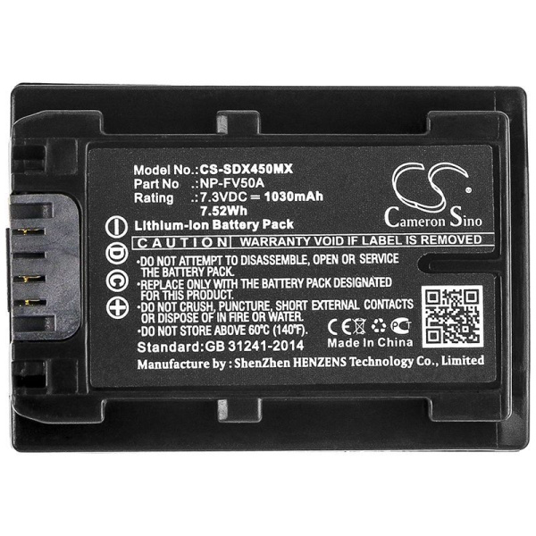 Аккумулятор для Sony FDR-AX33, HDR-CX450 (NP-FV50A) 1030mAh