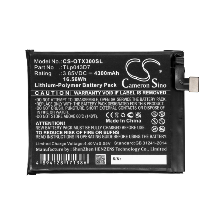 Аккумулятор для Alcatel 3X, 5X, OT-5061A (TLp043D7) 4300mah