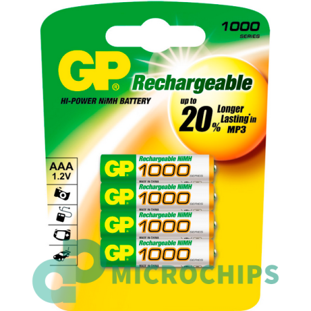 Аккумулятор GP 1000Series AAA (NiMH, 930mAh) 4BP