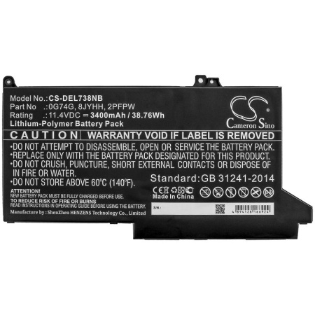 Аккумулятор для Dell Latitude 12 7280, Latitude 12 7300 серии (0G74G) 3400mAh
