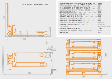 Ручная гидравлическая тележка (рохля) Fogel Lift PP25