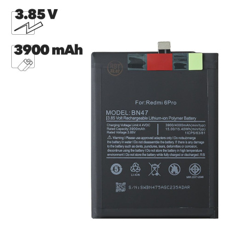 АКБ Xiaomi Mi A2 Lite, Redmi 6 Pro, Redmi 6 Plus (BN47) 100% Filling Capacity
