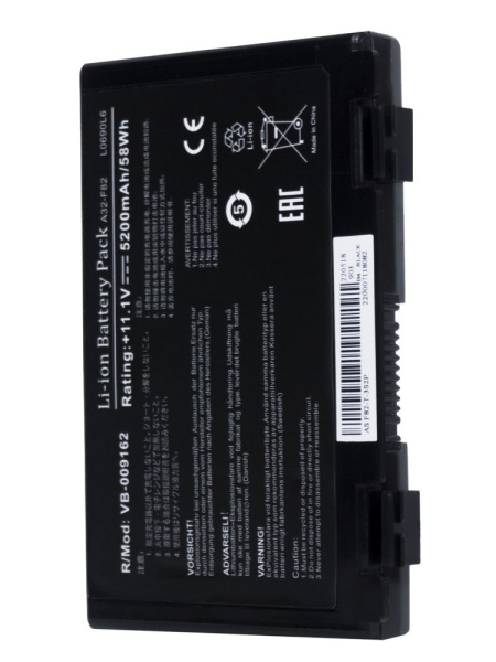 Аккумулятор (батарея) для ноутбука Asus K40, F82 (A32-F82), 11.1V, 5200mAh, черный (OEM)