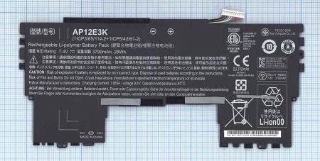 Аккумулятор (батарея) AP12E3K для ноутбука Acer Aspire S7-191, 7.4V, 3790mAh (оригинал)