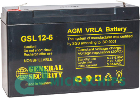 Аккумулятор General Security GSL 12-6 (AGM, 12Ah)