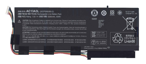 Аккумулятор (батарея) AC13A3L для ноутбука Acer Aspire P3-131, 7.6V, 5280mAh (оригинал)